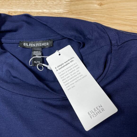 Eileen Fisher NWT Mock Neck Drawstring Tie Waist Dress Navy Size XL Sleeveless - Picture 4 of 9